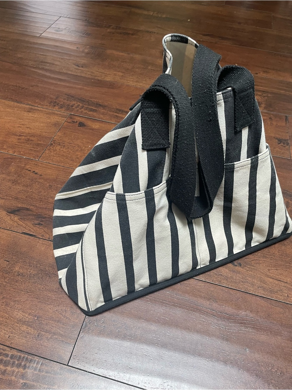 Striped Canvas Tote Bag - Black & Cream